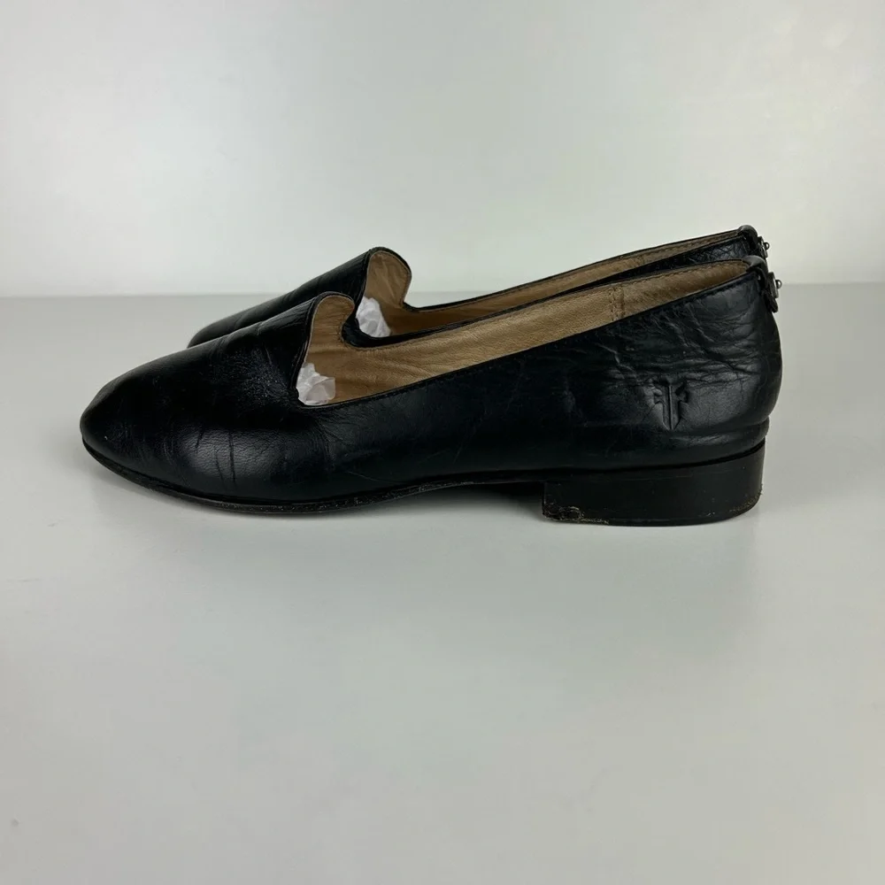 FRYE “TRACY SMOKING” BLACK LEATHER LOAFERS SIZE 7 - Picture 2 of 9